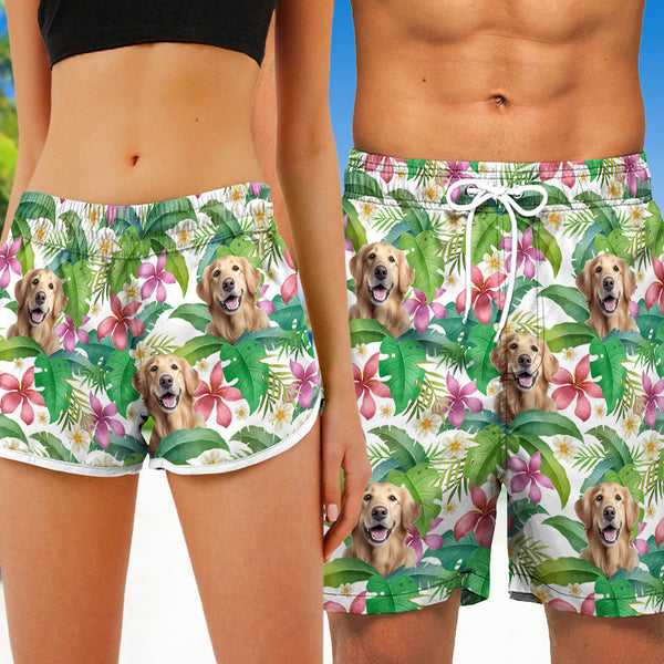 Custom Photo Funny Family Pet Face Gift For Couple, Pet Lovers Personalized Custom Beach Shorts