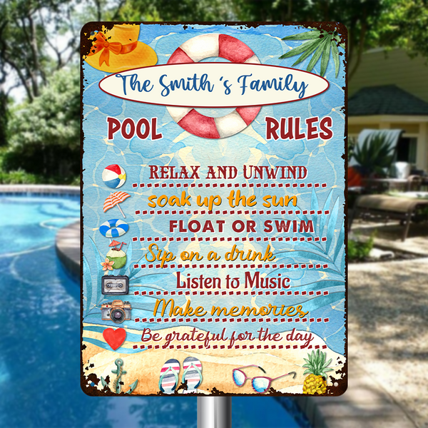 Swimming Pool Rules Summer Poolside Decor Personalized Custom Metal Sign