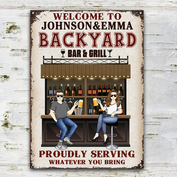 Personalized Custom Classic Metal Signs Backyard Bar Gift For Couples