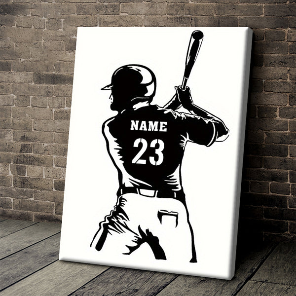 Baseball Player Gift For Dad, Husband, Son Home Decor Personalized Custom Framed Canvas Wall Art