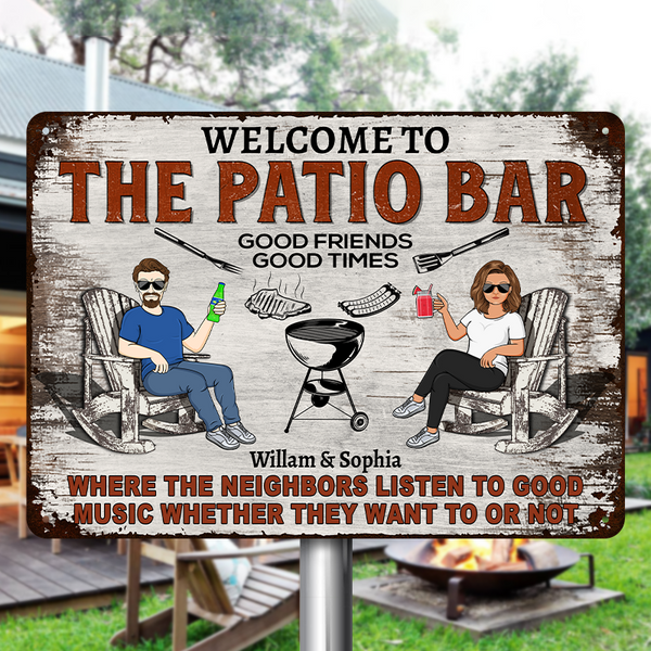 Patio Bar Grilling Listen To The Good Music Gift For Couple Personalized Custom Metal Sign