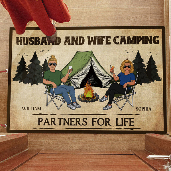 Camping Partners For Life Husband Wife Camping Couple - Personalized Custom Doormat