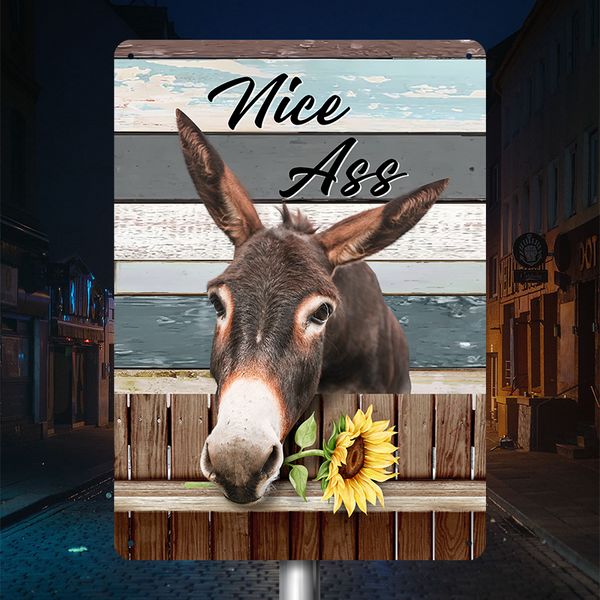 Funny Donkey Sunflower Bathroom Metal Sign - Home Decor Animal Design Metal Sign
