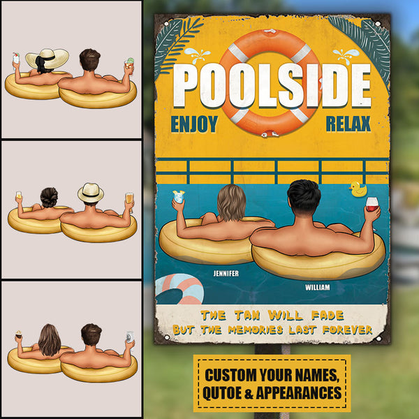 Poolside Enjoy Relax Laugh - Personalized Metal Sign - Swimming Pool Decor Gift For Family, Couple, Husband & Wife, Lover