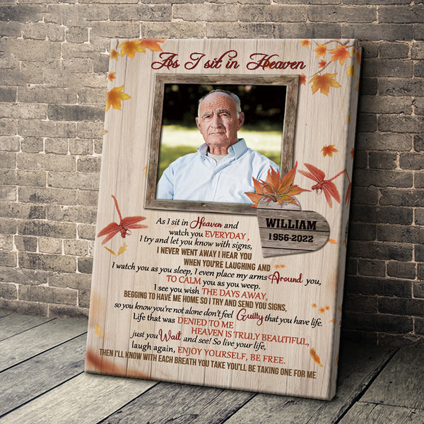 As I Sit In Heaven Memorial Canvas, Sympathy Gifts Personalized Custom Framed Canvas Wall Art