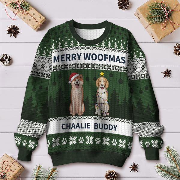 Merry Woofmas Lovely Cartoon Dogs - Ugly Sweater - Christmas Gifts Puppies With Funny Face Personalized Custom Ugly Sweater