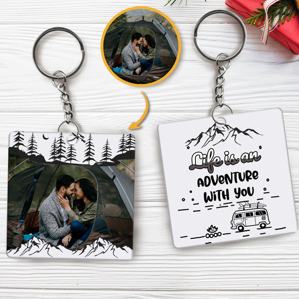 Life Is An Adventure With You - Gift For Camping Couples - Personalized Camping Keychain