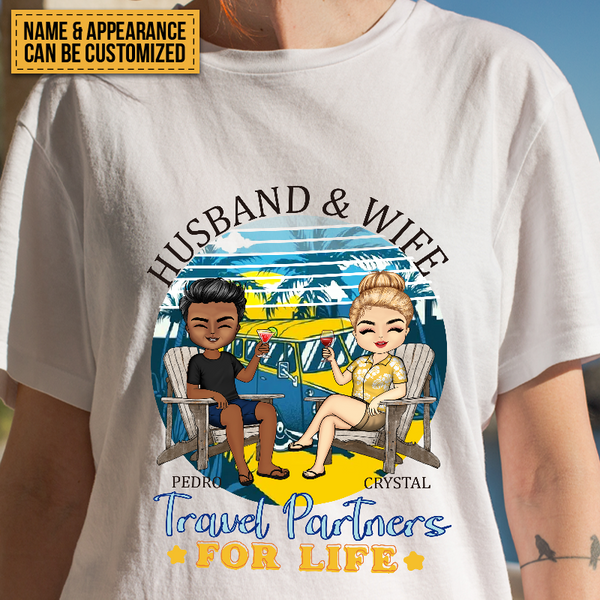 Husband And Wife Travel Partners For Life - Beach Couple T-shirt - Gift For Couples, Trave Lovers Personalized Custom T-shirt