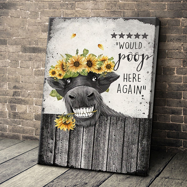 Sunflower Cow Canvas Wall Art, Bathroom Toilet Funny Country Animal Picture Wall Decor