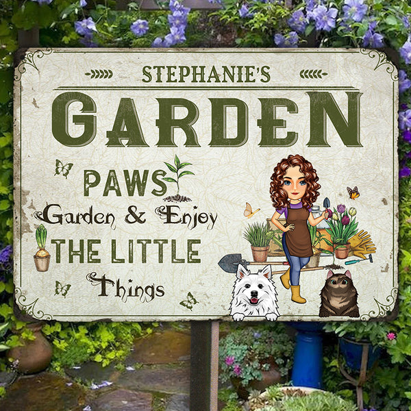 Garden Paws  Garden & Enjoy The Little Things - Garden Sign - Personalized Custom Classic Metal Signs
