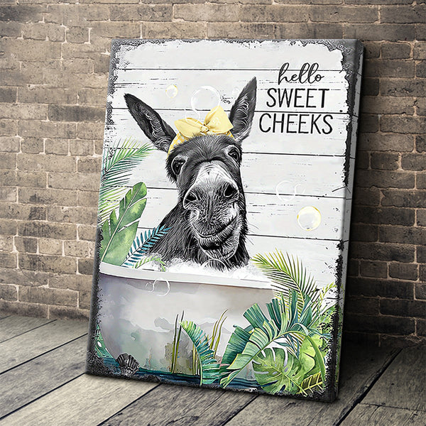 Green Plant - Bubble Donkey Funny Bathing Donkey Canvas Wall Art For Bathroom Decor