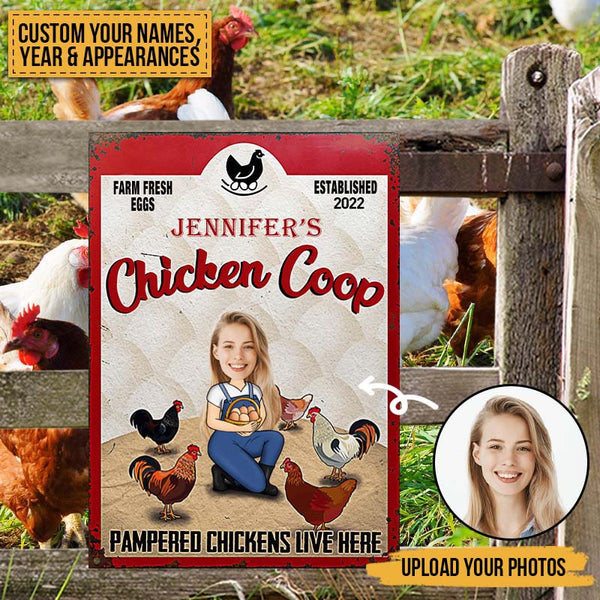 Pampered Chickens Live Here - Chicken Coop Decoration - Personalized Custom Face Classic Metal Signs
