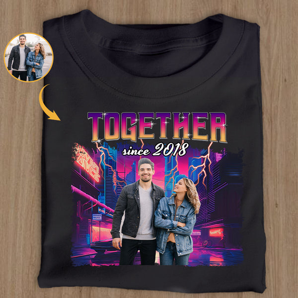 Custom Photo Personalized T Shirt - Together Since Hip Hop Retro Style - Birthday, Anniversary Gift For Couple