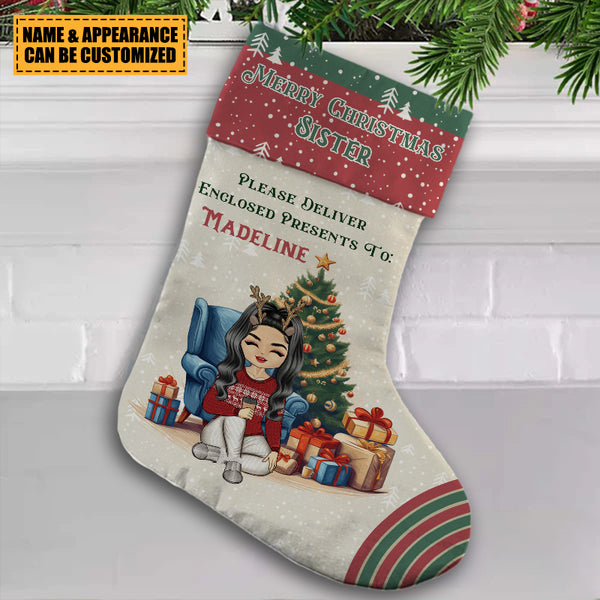 Merry Christmas Please Deliver Enclosed Presents To - Gift For Bestie Friend Sister Brother - Personality Customized Stocking