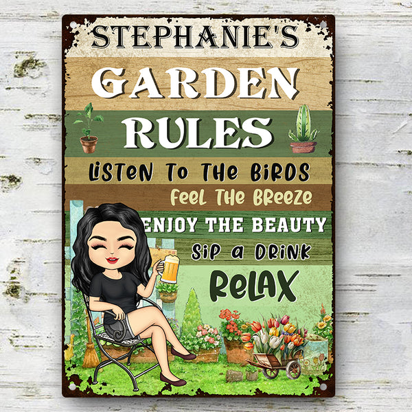 Personalized Custom Garden Metal Sign Garden Rules Feel The Breeze Enjoy The Beauty Gardening Classic Metal Sign