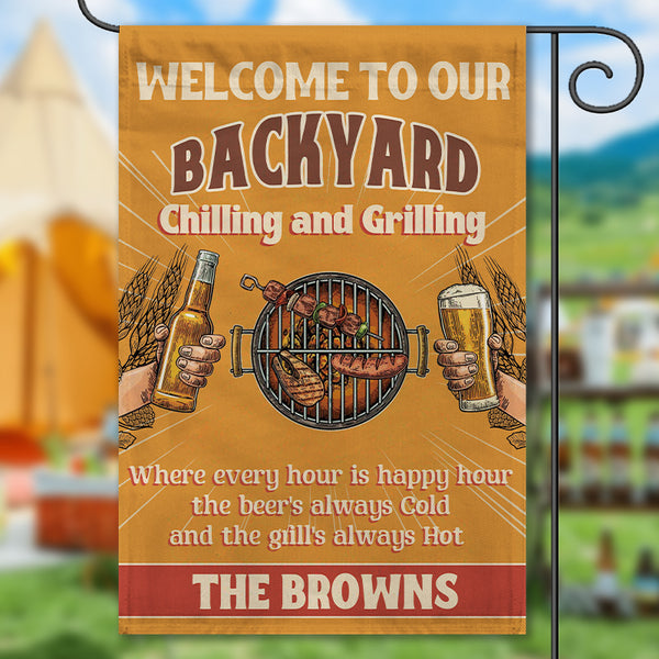 Personalized Custom Flag Backyard Decoration Garden Flag Outdoor Gift Chilling And Grilling