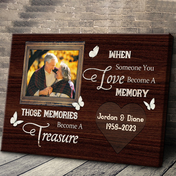 When Someone You Love Become A Memory, Memorial Gifts Personalized Custom Framed Canvas Wall Art