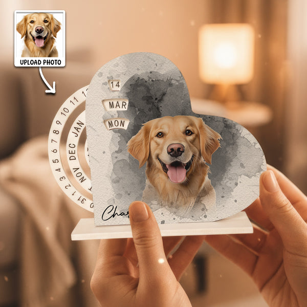 Custom Pet Photo Multiple Background Color - Personalized Heart Rotating Calendar - Gift For Pet Lover, Dog Lover, Cat Lover