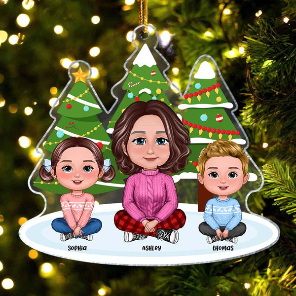 Grandma And Grandkids Under The Christmas Tree - Personalized Customized Ornament - Christmas Gift For Family