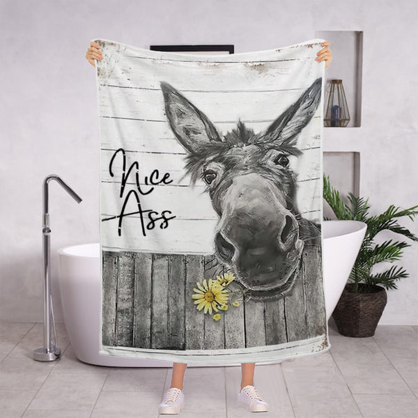 Fleece Blanket Funny Donkey Sunflower Farmhouse Bathroom Flannel Blanket For Besties Family Gifts Vintage Retro