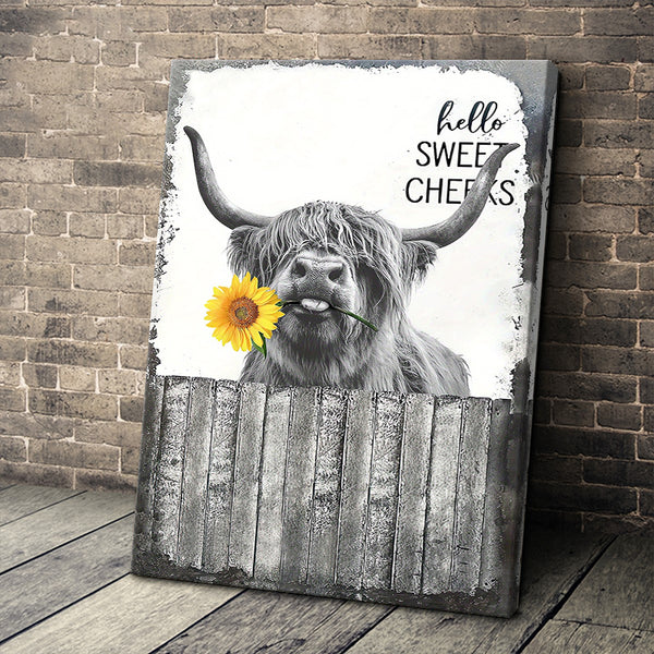 Sunflowers and Funny Cows Black & White Canvas Print Sunflower Canvas Wall Art For Bathroom Bedroom