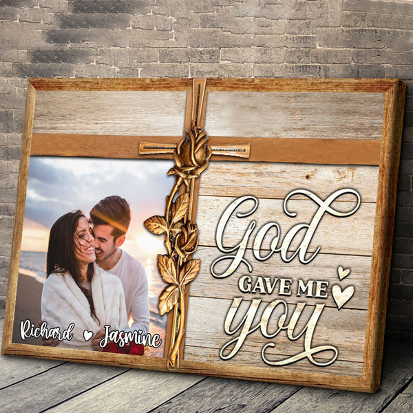 God Gave Me You - Custom Photo Gifts For Couple, Gift Personalized Custom Framed Canvas Wall Art