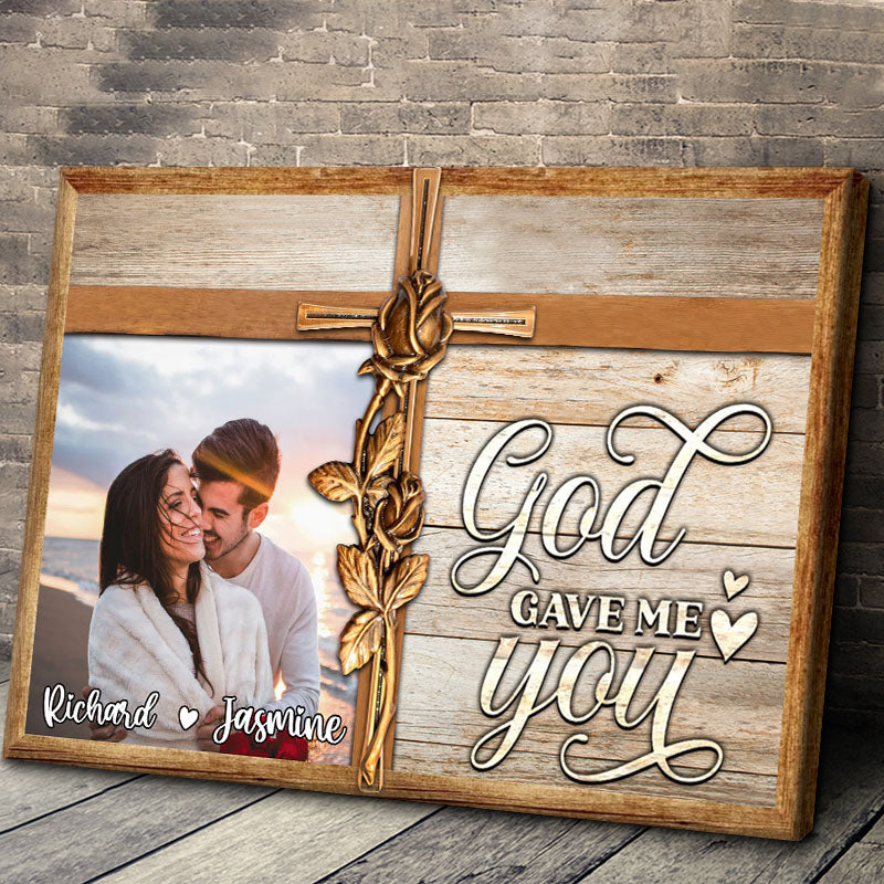 God Gave Me You Photo Personalized Canvas, Husband Wedding Gift