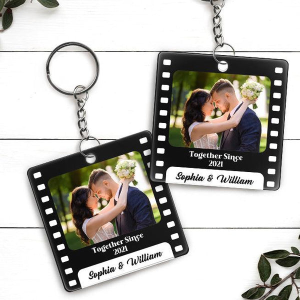 Custom Photo All Because Two People Swiped Right - Memorial Keychain - Gift For Couples Personalized Custom Keychain