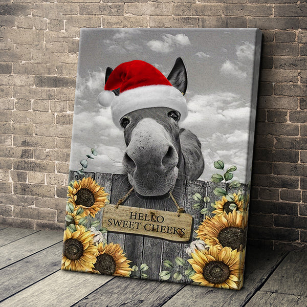 Funny Donkey Hello Sweet Cheeks - Christmas Canvas - Gifts For Friends Bathroom, Living Room Decor Framed  Canvas Wall Art