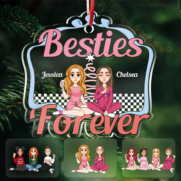 Partners In Wine Sisters Forever - Bestie Ornament - Christmas Gifts For Besties Personalized Custom Acrylic Ornament