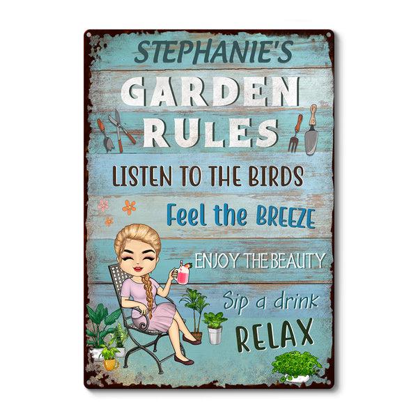 Garden Rules Feel The Breeze Enjoy The Beauty Gardening - Garden Sign - Personalized Custom Classic Metal Signs