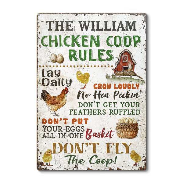 Personalized Chicken Coop Rules Customized Classic Metal Signs Chicken Signs