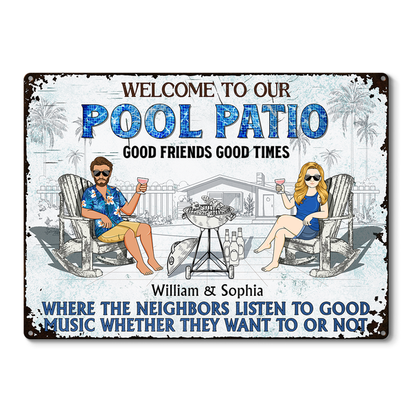 Poolside Grilling Listen To The Good Music - Personalized Metal Signs