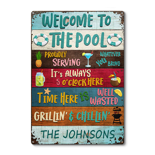 Swimming Pool Proudly Serving Grillin' Custom Classic Metal Signs