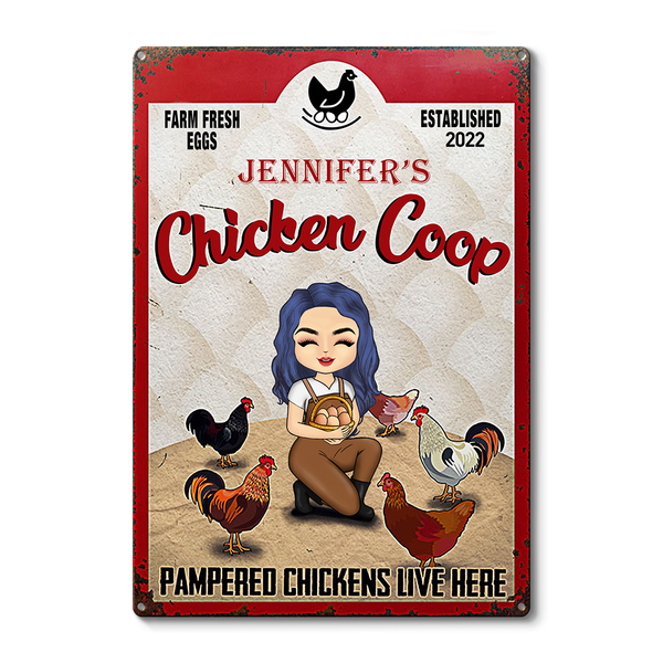 Pampered Chickens Live Here - Chicken Coop Decoration - Personalized Custom Classic Metal Signs