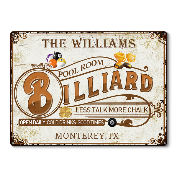 Personalized Billiard Pool Room Custom Classic Metal Signs