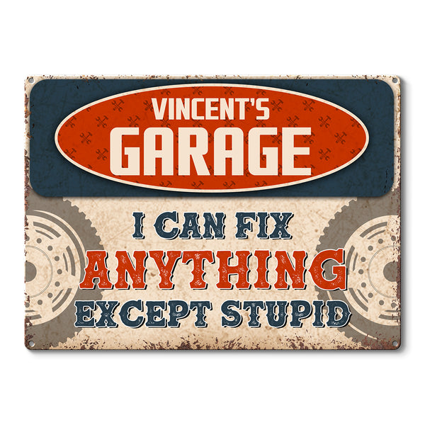 Garage Sign - I Can Fix Anything - Auto Mechanic Garage Gift For Dad And Grandpa - Personalized Custom Classic Metal Signs