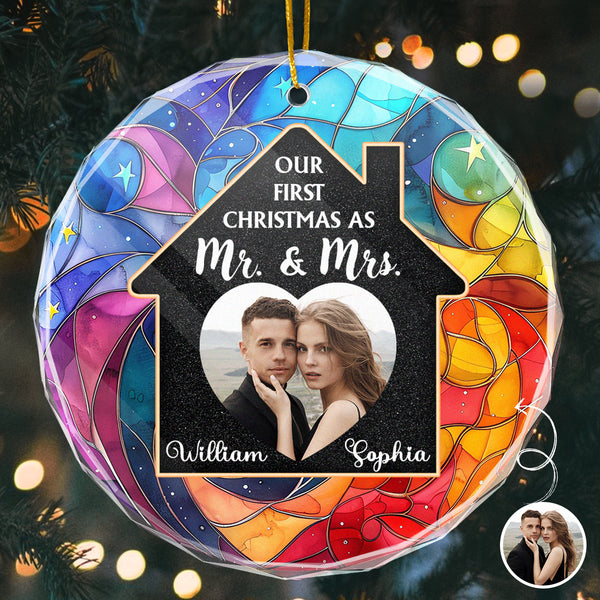 Custom Photo - Our First Christmas - Customized Personalized Glass Ornament - Christmas Gift For Couple