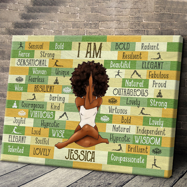 I Am Black Woman Yoga Pose -  Customized Personality Canvas - Gift For Black Woman Girl