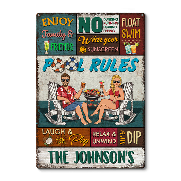 The Pool Rule Of My Poolside - Personalized Metal Signs - Decors For Poolside - Gift For Family, Couples