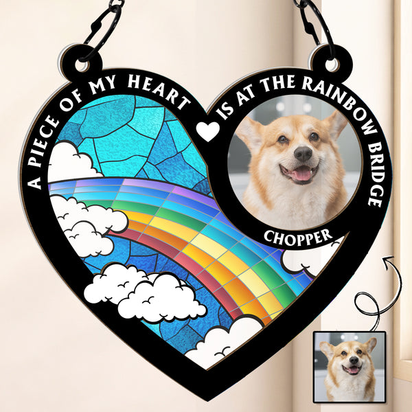 Custom Photo A Piece Of My Heart - Personalized Acrylic Window Suncatcher Ornament - Gift For Dog Lover