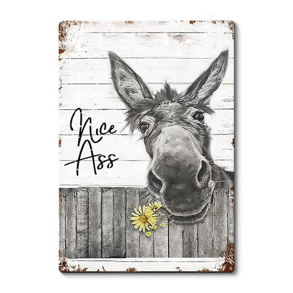 Donkey Sunflower Bathroom Metal Sign