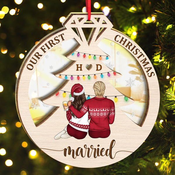 Our First Christmas - Customized Personalized Mirror Wooden Ornament - Christmas Gift For Couple Husband Wife