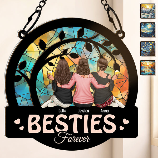 Sisters Forever - Personalized Acrylic Window Suncatcher Ornament - Gift For Besties, Sisters