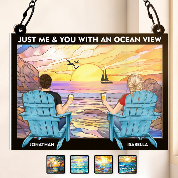 Couple Beach You & Me With An Ocean View - Personalized Acrylic Window Suncatcher Ornament - Gift For Couple