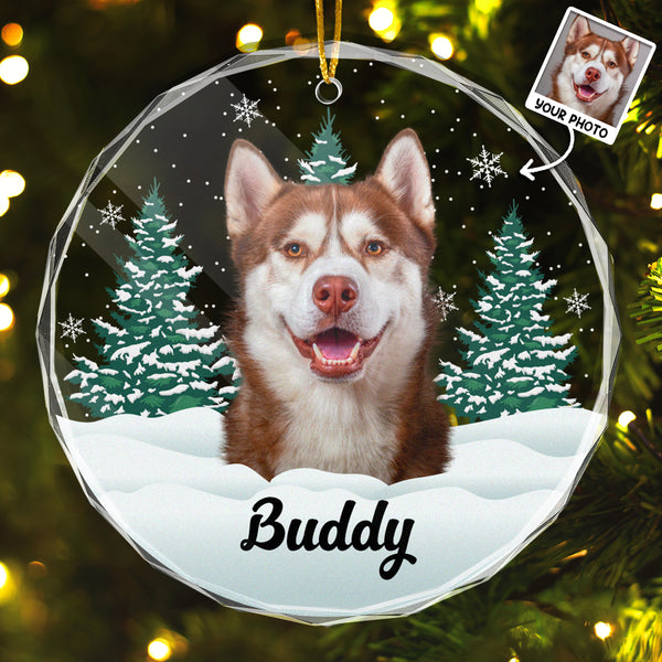 Custom Photo Snowy Pet Lover- Customized Personalized Glass Ornament - Christmas Gift For Pet Lover