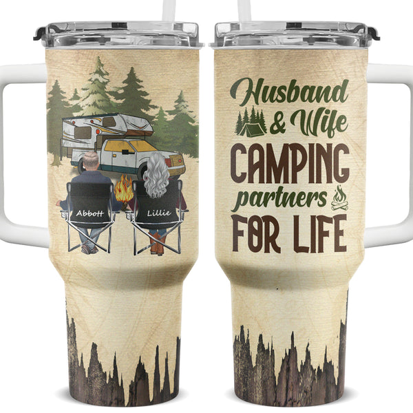 Husband And Wife Camping Partners For Life - Personalized Customized 40oz Tumbler - Gift For Camping Couple