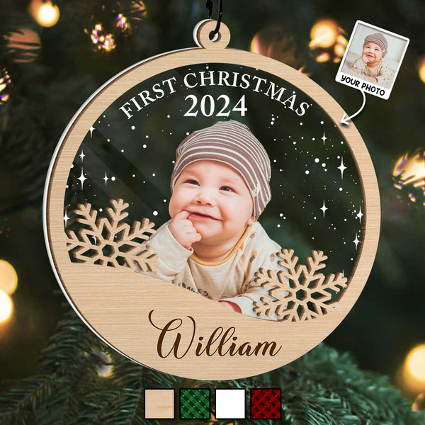 Baby's First Christmas - Personalized Upload Photo Window Ornament - Gift For Family Baby Kids