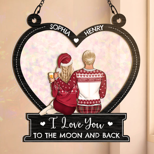 I Love You To The Moon - Customized Personalized Suncatcher - Christmas Gift For Couple