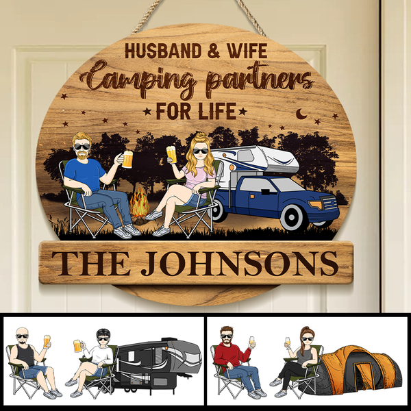 Adventure Awaits - Personality Customized Door Sign - Gift For Camping Couple